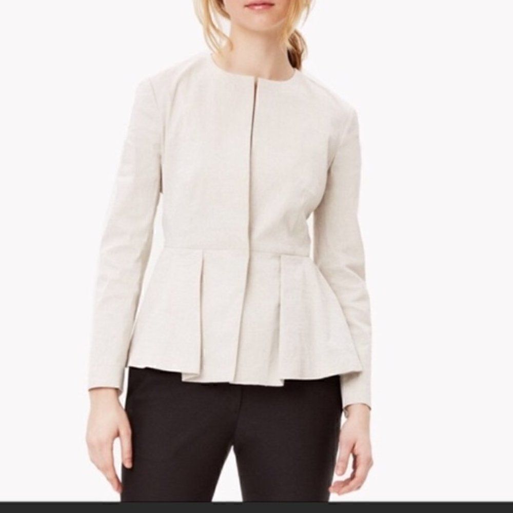 Theory Braneve Ivory Linen Blazer Pleated 4 New
